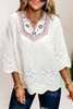 Embroidered Floral Hollow-out Bell Sleeve Blouse Embroidered Floral Hollow-out Bell Sleeve Blouse