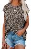 Brown Crew Neck Leopard Print T-shirt with Pocket