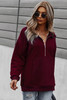 Wine Quilted Patch Half Zipper Sweatshirt