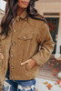 Khaki Ribbed Corduroy Long Sleeve Jacket with Pocket Khaki Ribbed Corduroy Long Sleeve Jacket with Pocket