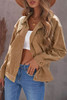 Khaki Ribbed Corduroy Long Sleeve Jacket with Pocket Khaki Ribbed Corduroy Long Sleeve Jacket with Pocket