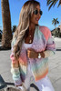 Red Gradient Open Front Colorblock Tie-dye Cardigan