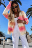 Red Gradient Open Front Colorblock Tie-dye Cardigan