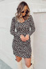 Leopard Side Split Long Sleeve Bodycon Mini Dress