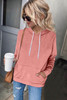 Pink Drawstring Long Sleeve Hoodie with Kangaroo Pocket