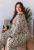 Leopard Plus Size V Neck Top And Sweatpants Lounge Set