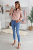 Pink Plain Pleated Bust Cuffed Sleeves Shirt