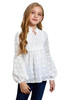 White Split Neck Swiss Dot Little Girls' Blouse