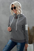 Gray Half Zip Colorblock Pocket Patchwork Long Sleeve Hoodie