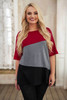 Red Plus Size Crew Neck Colorblock Tee