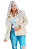 Beige Pocketed Button Ribbed Textured Shacket