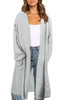 Gray Open Front Hooded Sweater Cardigan