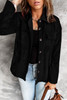 Black Pocketed Button Ribbed Textured Shacket