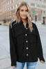 Black Pocketed Button Ribbed Textured Shacket