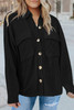 Black Pocketed Button Ribbed Textured Shacket