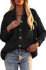 Black Pocketed Button Ribbed Textured Shacket