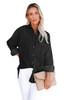 Black Pocketed Button Ribbed Textured Shacket