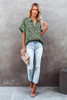 Green Leopard Print Button Roll up Sleeve Shirt Green Leopard Print Button Roll up Sleeve Shirt