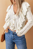 Beige Ruffled Buttoned Open Front Knitted Sweater
