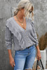 Gray Ruffled Buttoned Open Front Knitted Sweater