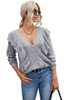 Gray Ruffled Buttoned Open Front Knitted Sweater