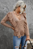 Khaki Ruffled Buttoned Open Front Knitted Sweater