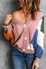 Pink Color Block Buttons Drop-Shoulder Sleeve Cardigan