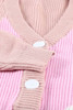 Pink Color Block Buttons Drop-Shoulder Sleeve Cardigan