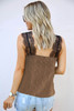 Brown Lace Swiss Dots V Neck Tank