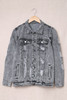 Gray Distressed Buttons Washed Denim Jacket Gray Distressed Buttons Washed Denim Jacket