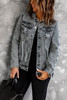 Gray Distressed Buttons Washed Denim Jacket Gray Distressed Buttons Washed Denim Jacket