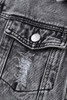 Gray Distressed Buttons Washed Denim Jacket Gray Distressed Buttons Washed Denim Jacket