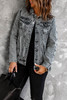 Gray Distressed Buttons Washed Denim Jacket Gray Distressed Buttons Washed Denim Jacket