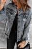 Gray Distressed Buttons Washed Denim Jacket