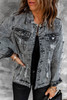 Gray Distressed Buttons Washed Denim Jacket Gray Distressed Buttons Washed Denim Jacket