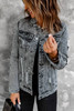 Gray Distressed Buttons Washed Denim Jacket Gray Distressed Buttons Washed Denim Jacket