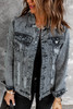 Gray Distressed Buttons Washed Denim Jacket Gray Distressed Buttons Washed Denim Jacket