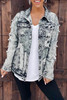 Gray Distressed Buttons Washed Denim Jacket Gray Distressed Buttons Washed Denim Jacket