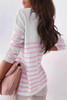Pink Striped V Neck Long Sleeve Sweater