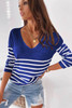 Blue Striped V Neck Long Sleeve Sweater