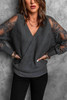 Gray Sexy V Neck Surplice Hollow-out Sweater with Lace Sleeves