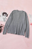 Gray Henley Pullover Drop Shoulder Sweater with Slits