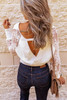 White Sexy V Neck Surplice Hollow-out Sweater with Lace Sleeves White Sexy V Neck Surplice Hollow-out Sweater with Lace Sleeves