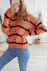 Orange V Neck Stripes Colorblock Button Cardigan