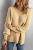 Khaki Solid Color Stand Collar Textured Sweater