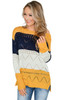 Yellow Round Neck Side Slit Pointelle Color Block Sweater