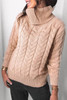 Khaki Turtleneck Long Sleeve Braided Knitted Sweater