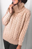 Khaki Turtleneck Long Sleeve Braided Knitted Sweater