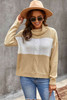 Khaki Colorblock Turtleneck Loose Knitted Sweater