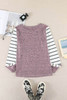 White Round Neck Leopard Splicing Sleeve Button Striped Top